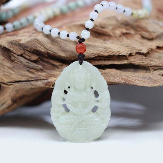 Load image into Gallery viewer, RealJade® &amp;quot;Goddess of Compassion: Guan Yin&amp;quot; Genuine HeTian White Nephrite Jade GuanYin Carving Pendant Necklace
