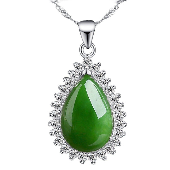 RealJade® "Classic Tear-Drop" Sterling Silver Real Green Jade Classic Tear Drop Pendant Necklace