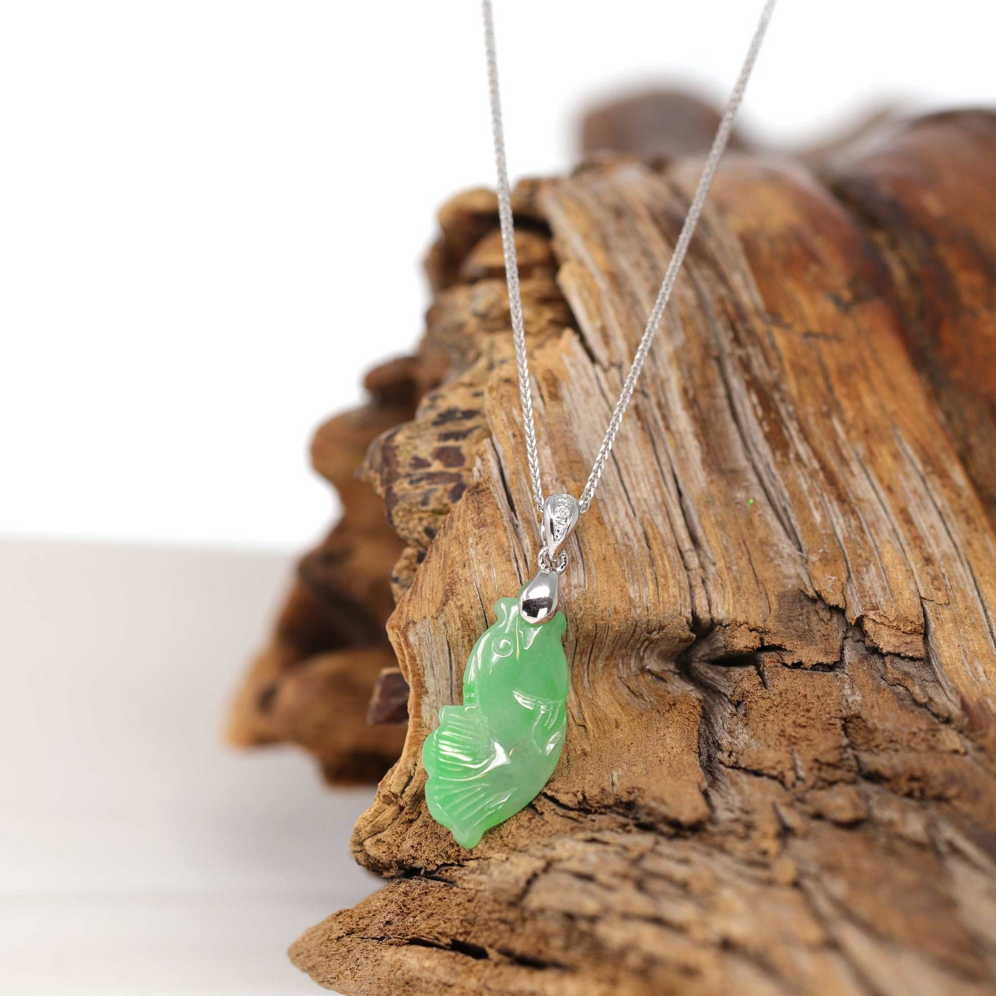 RealJade® "Prosperity Every Year (年年有鱼)" Lucky Fish Carving Pendant Necklace Natural Jadeite Jade JG163