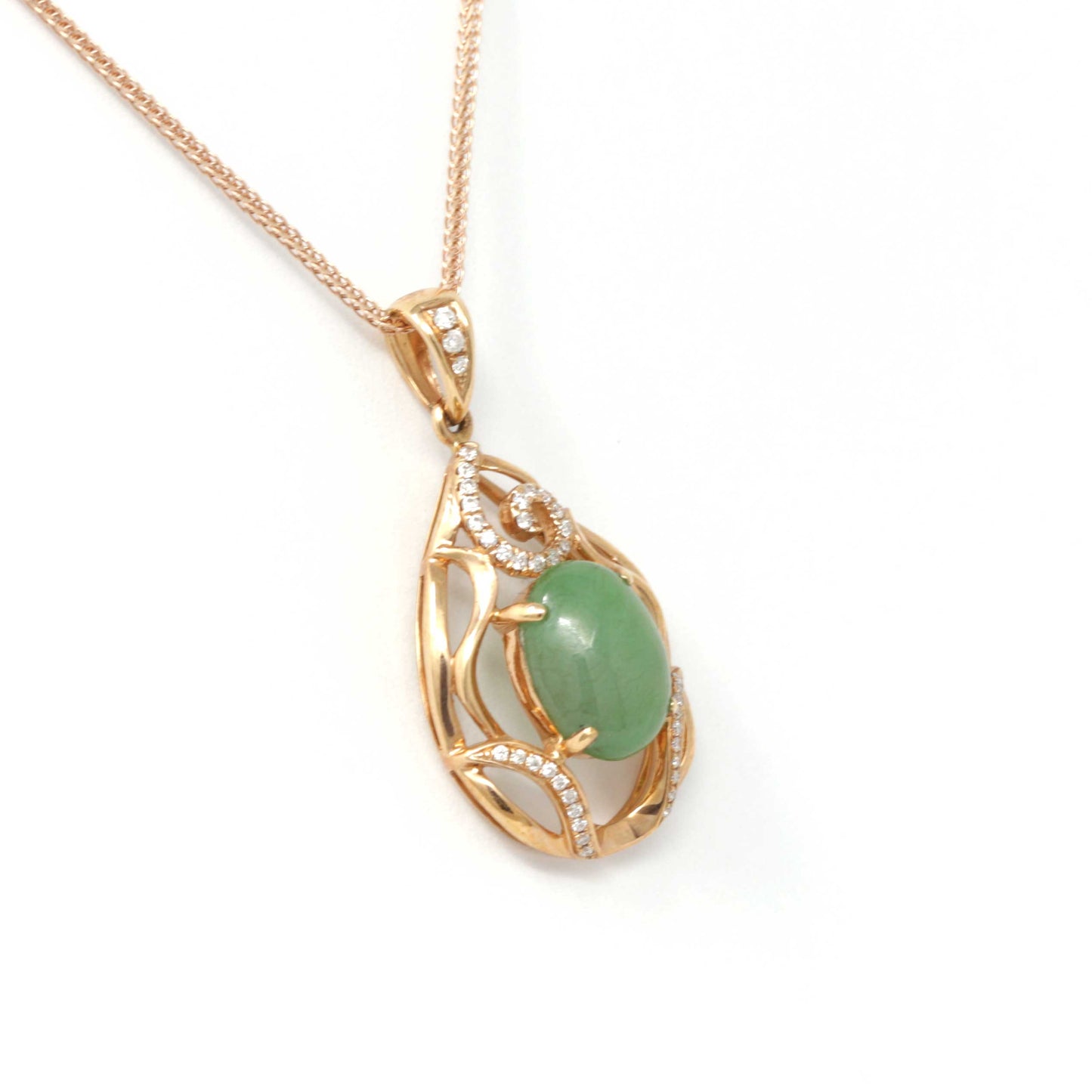 RealJade® 18k Rose Gold Jadeite Jade Diamond Pendant Necklace