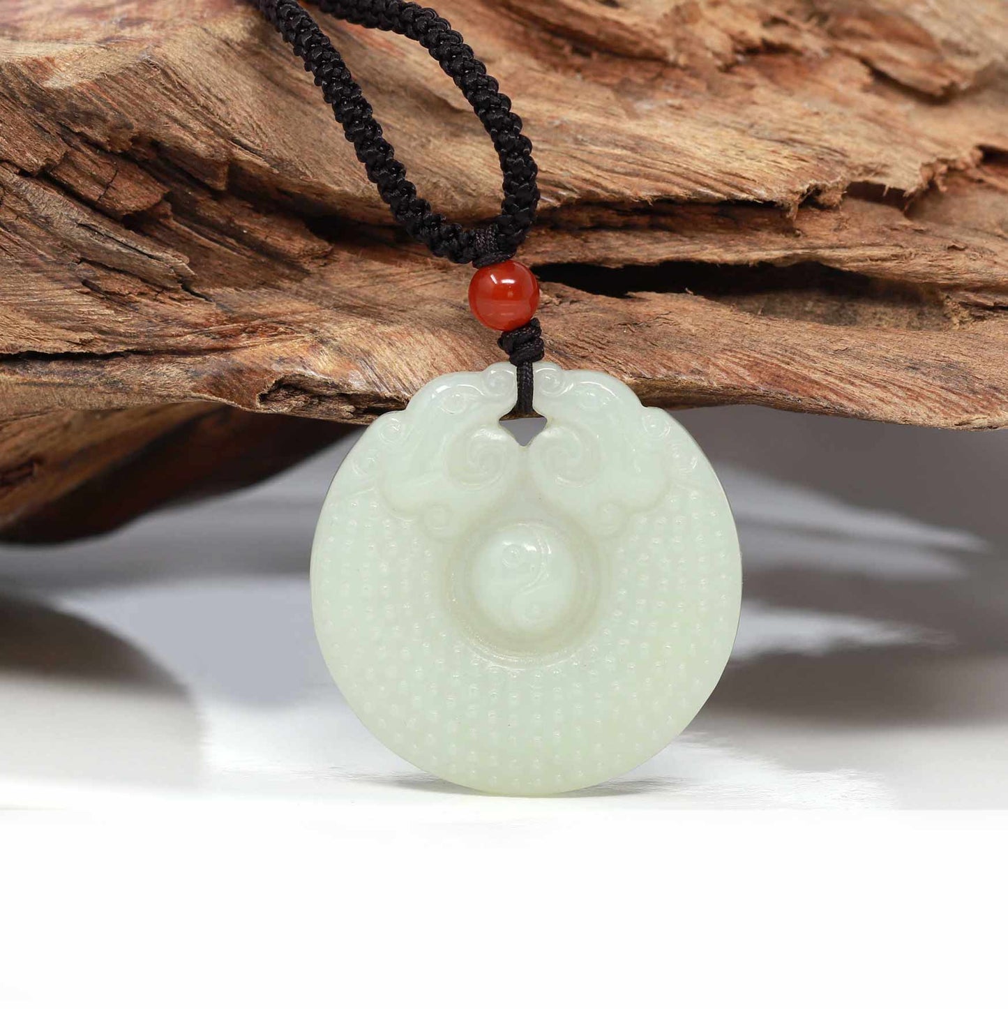 Load image into Gallery viewer, RealJade® &amp;quot; Double Dragon Good Fortune&amp;quot; Carving Pendant Necklace Natural White Nephrite Jade
