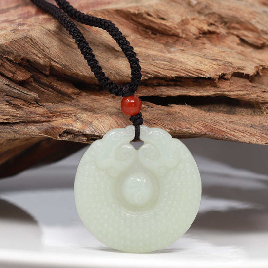 Load image into Gallery viewer, RealJade® &amp;quot; Double Dragon Good Fortune&amp;quot; Carving Pendant Necklace Natural White Nephrite Jade
