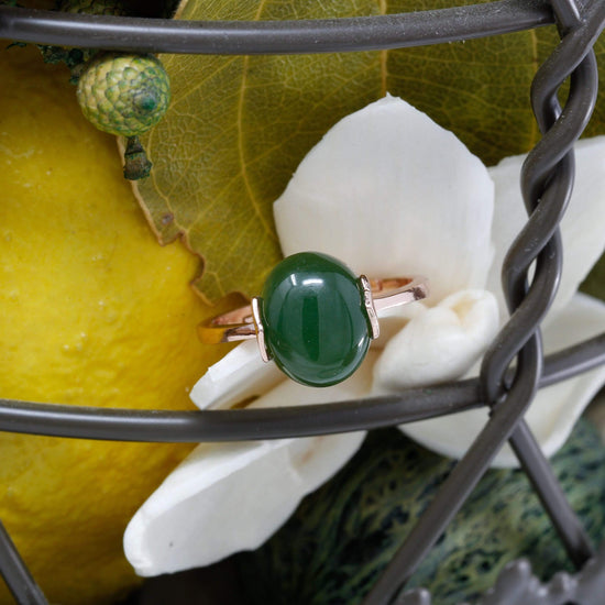 Rose Gold Plated Sterling Silver Nephrite Jade Ring