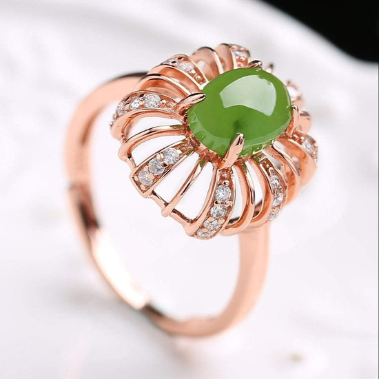 Load image into Gallery viewer, Sterling Silver Rose Gold Plated Nephrite Jade Ring
