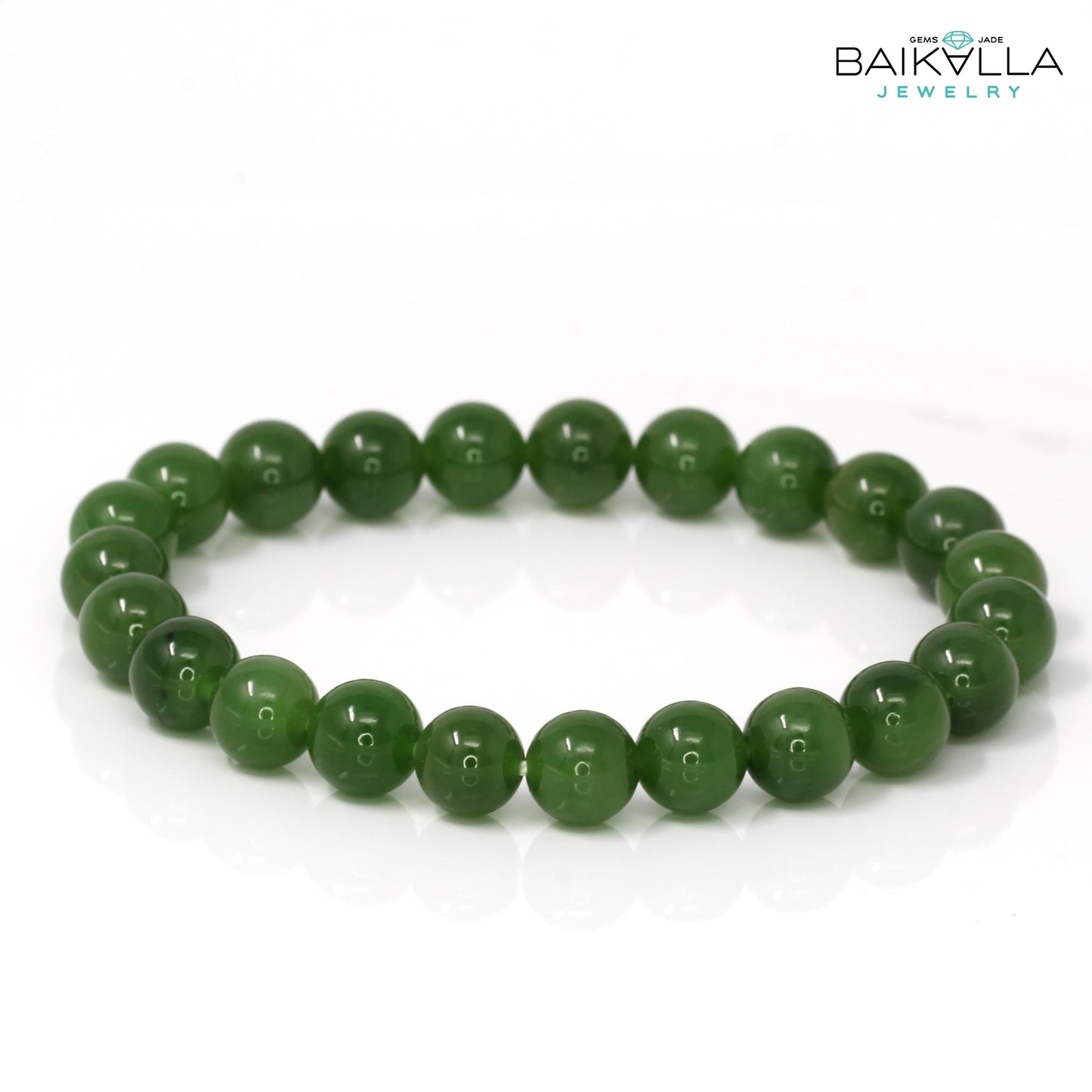RealJade® Genuine Green Jade Round Beads Bracelet Bangle ( 9.5 mm )