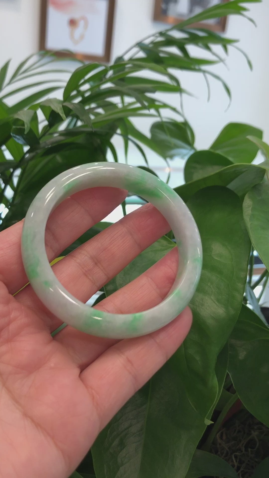 Load and play video in Gallery viewer, RealJade® Co. &amp;quot;Classic Bangle&amp;quot; Genuine Jadeite Jade Lavender Green Bangle Bracelet (57mm) #379
