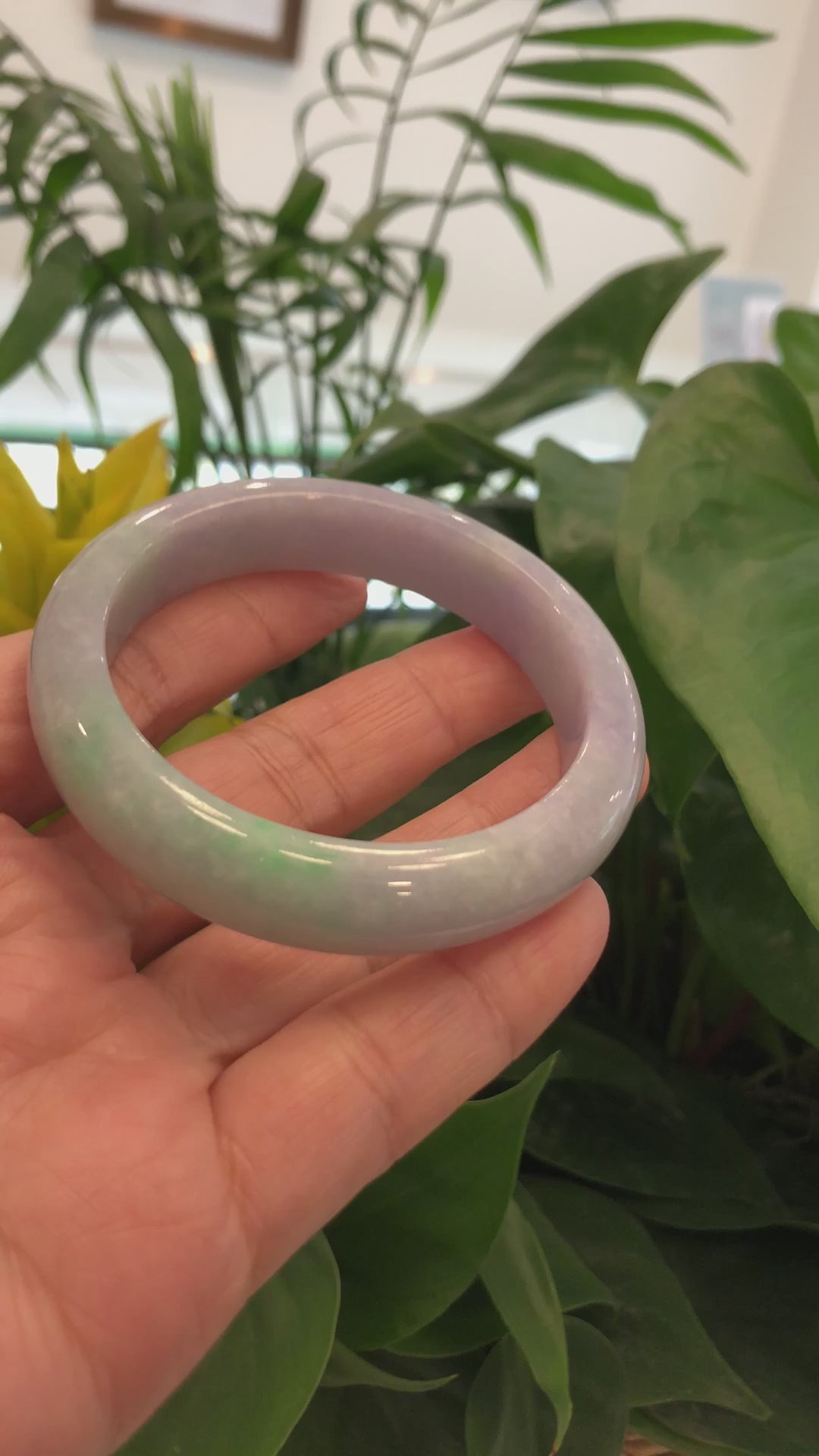 Load and play video in Gallery viewer, Natural Lavender- Green Jadeite Jade Bangle Bracelet (57.96 mm) #719
