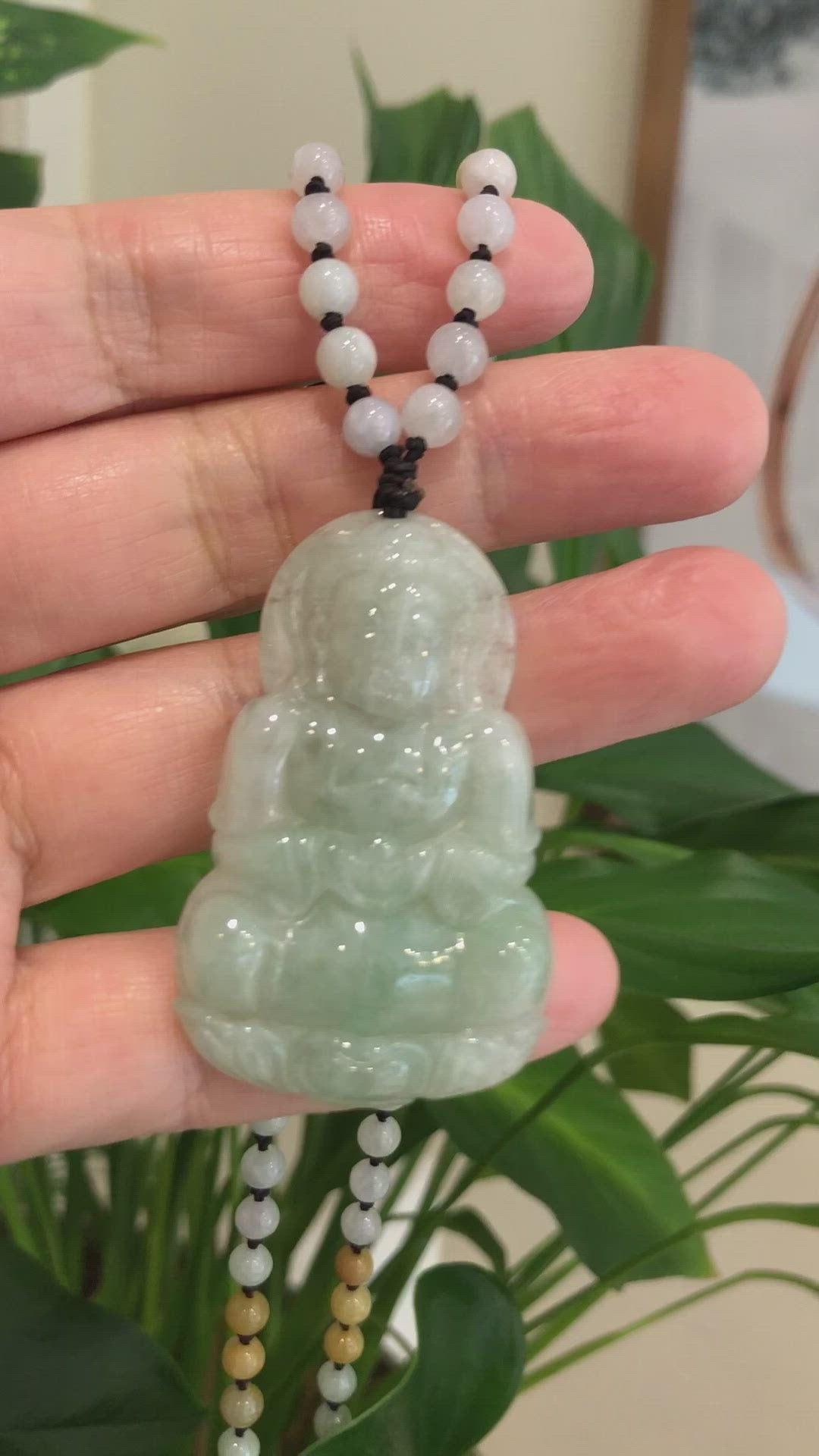 Load and play video in Gallery viewer, RealJade® Co. &amp;quot;Goddess of Compassion&amp;quot; Genuine Burmese Jadeite Jade Guanyin Lotus Necklace
