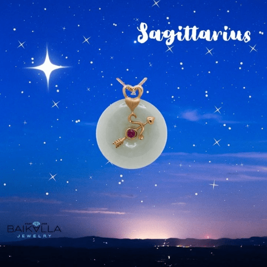 18k Rose Gold Genuine Jadeite Constellation Horoscope (Sagittarius) Necklace Pendant with Diamonds & Tourmaline