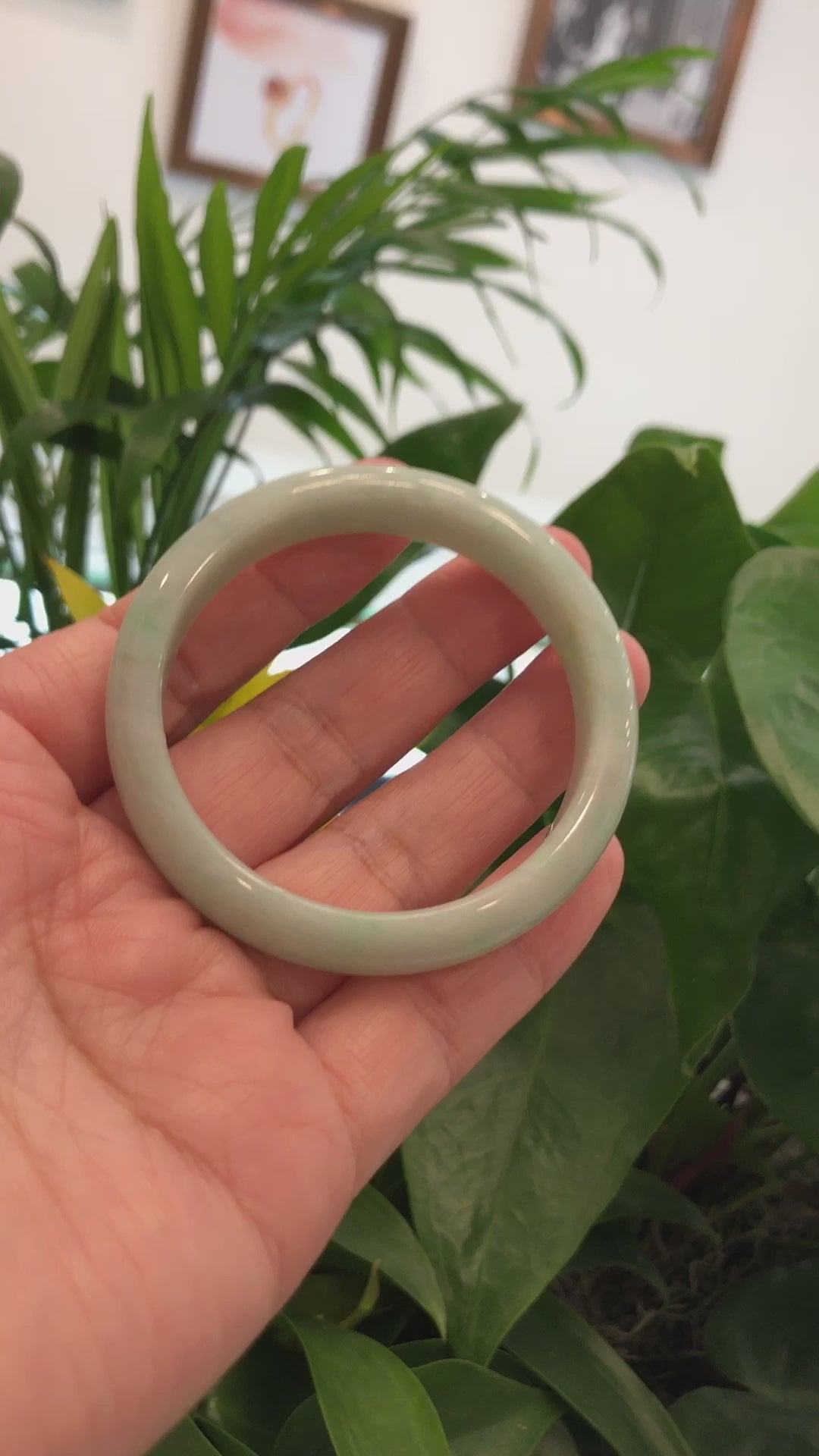 Load and play video in Gallery viewer, RealJade® Co.  &amp;quot;Princess Half Round&amp;quot; Green Natural Burmese Jadeite Jade Bangle (53.31 mm) #808
