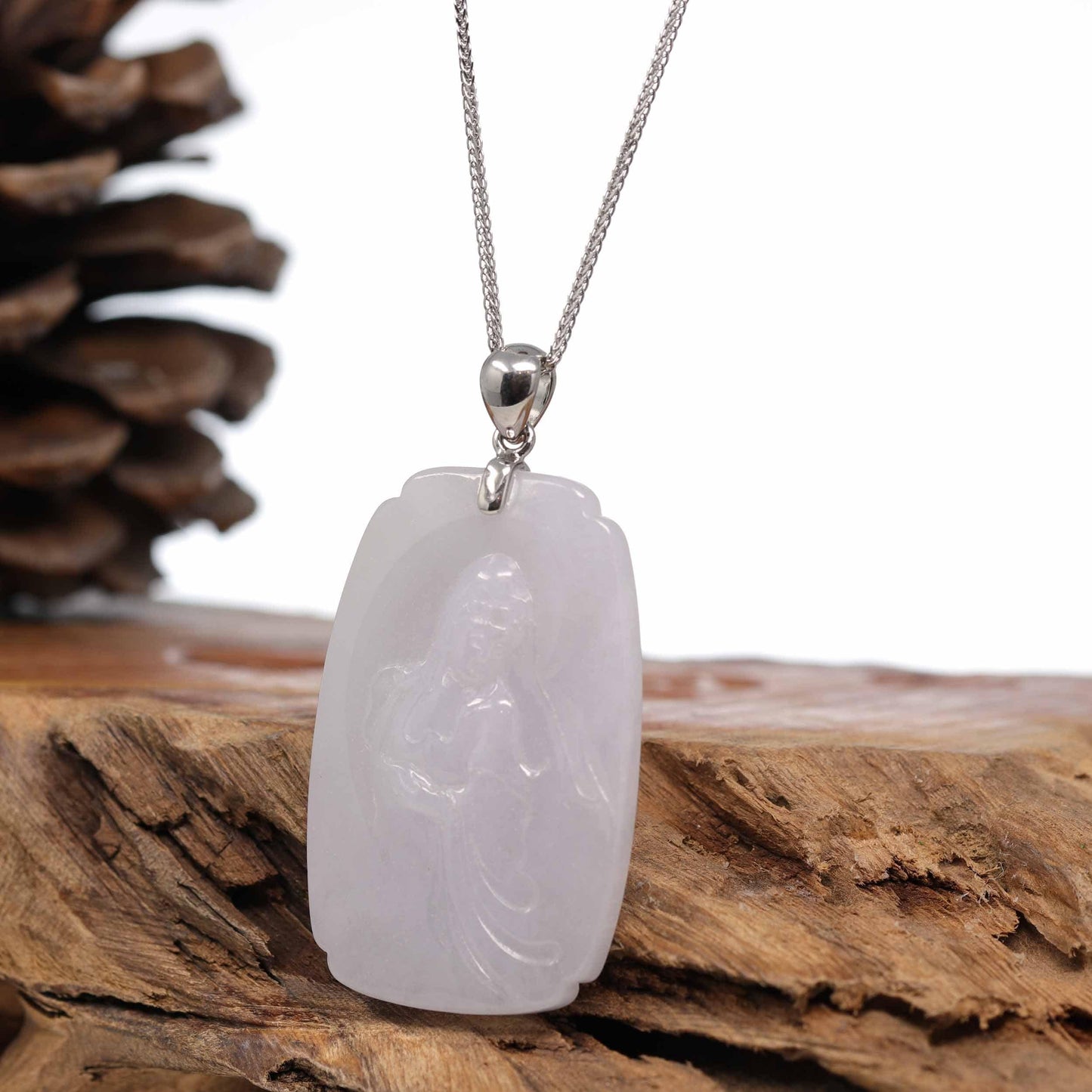 Load image into Gallery viewer, Lavender Jadeite Jade Guanyin Pendant Necklace | Real Jade Jewelry | RealJade¨ Co.
