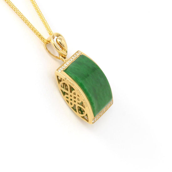 18k White Gold Genuine Burmese Jadeite RuYi Pendant Necklace With Diamond